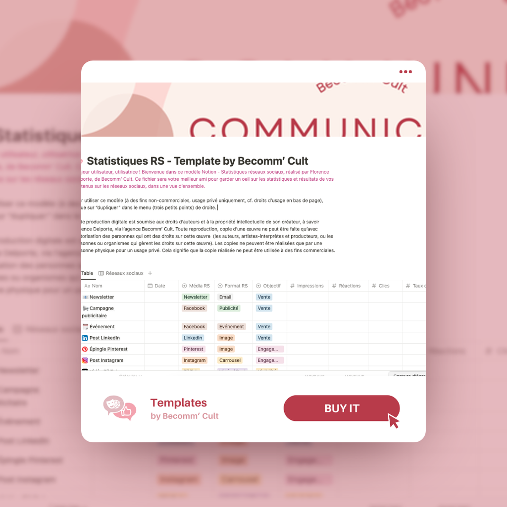 Statistiques Réseaux Sociaux Template Notion